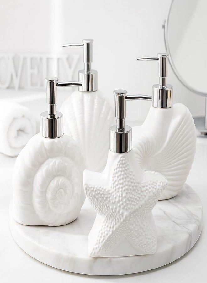Whizzo Ceramic Shell Shaped Liquid Soap Dispenser with Chrome Pump | Elegant Bathroom & Kitchen Accessory | White Glossy Finish | Refillable Handwash Lotion Bottle (420ML, LD-212, Design4) - Image 5